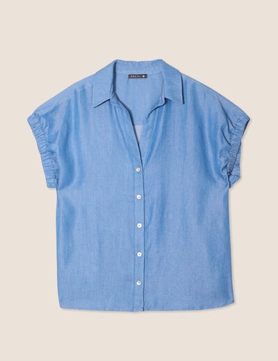 Chemise manches courtes denim double stone femme