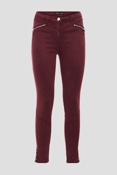 Pantalon slim taille basculée rouge foncé femme