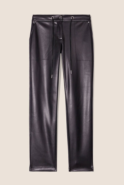 Pantalon ample simili cuir noir femme