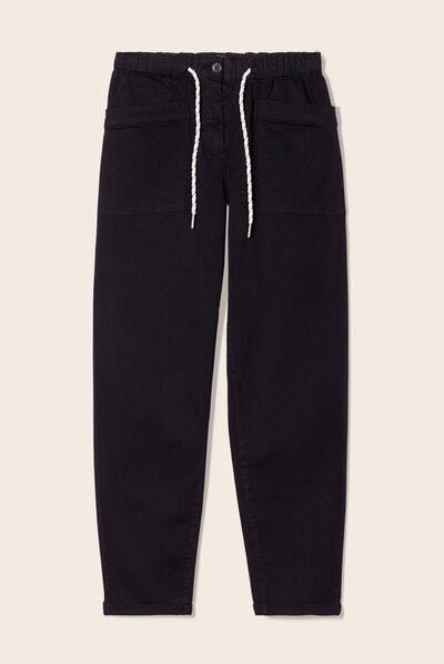 Pantalon flou à coulisse vert foncé femme