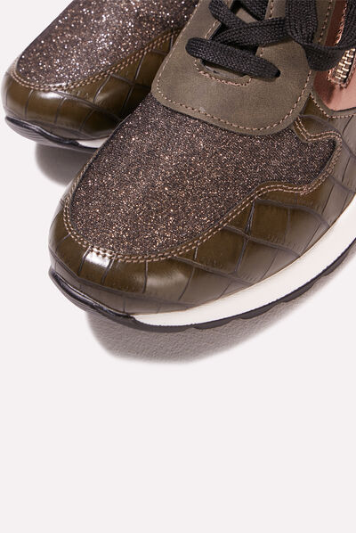 Baskets compensées vert kaki femme