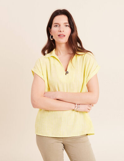 Blouse manches courtes fluide jaune clair femme
