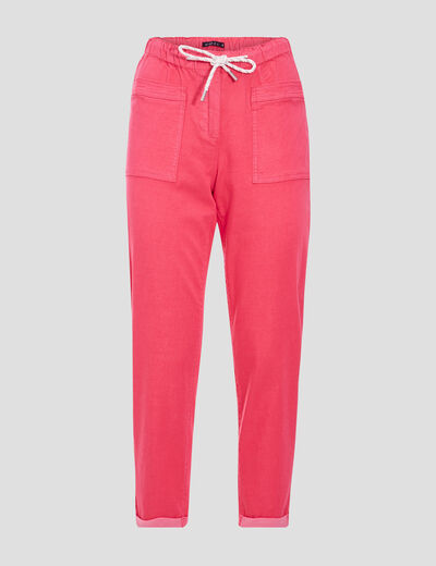 Pantalon coupe droite à coulisse rose framboise femme