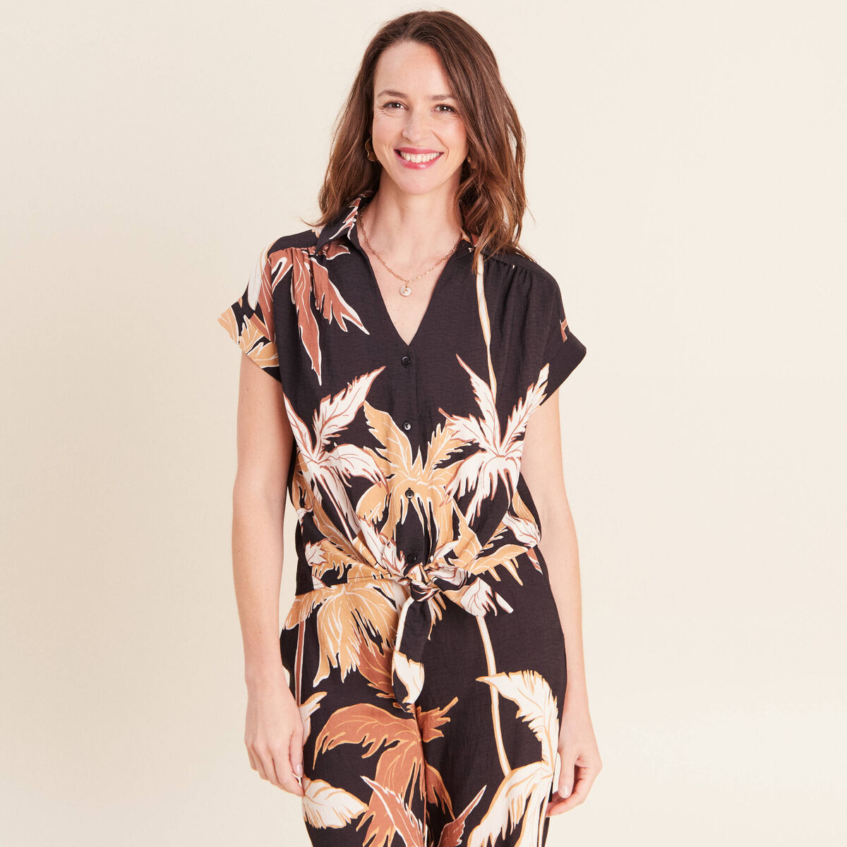 Chemise fluide manches courtes noir femme