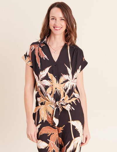 Chemise fluide manches courtes noir femme
