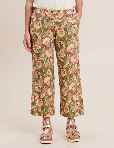 Pantalon large 7/8ème vert kaki femme