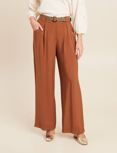 Pantalon large avec ceinture amovible marron femme