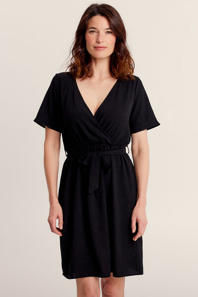Robe droite ceinturée noir femme