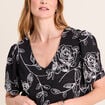 T-shirt col v manches courtes noir femme