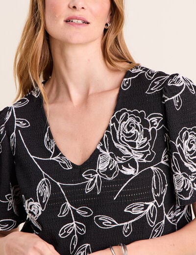 T-shirt col v manches courtes noir femme