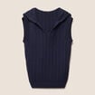 Pull droit sans manches &agrave; capuche bleu marine femme