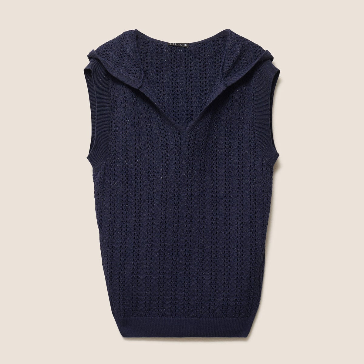 Pull droit sans manches &agrave; capuche bleu marine femme