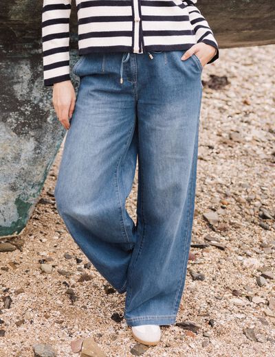 Jean large avec cordon denim double stone femme