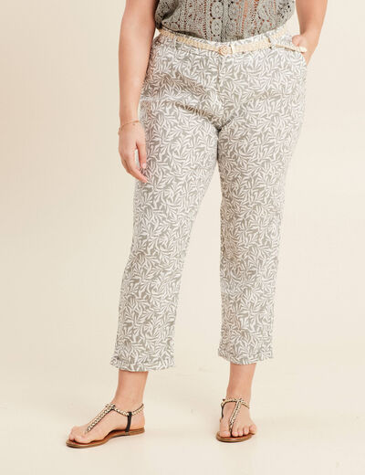 Pantalon coupe chino en lin vert kaki femme