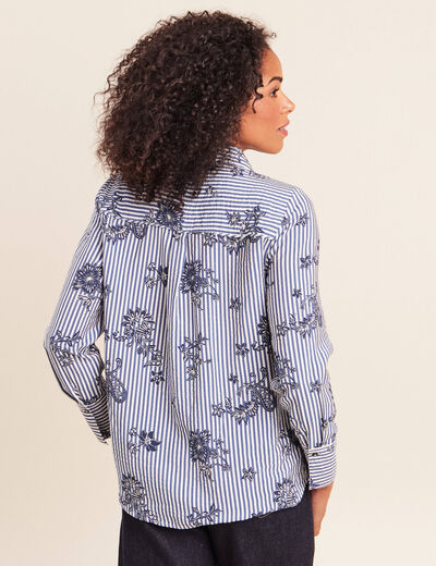 Chemise droite manches longues bleu fonc&eacute; femme
