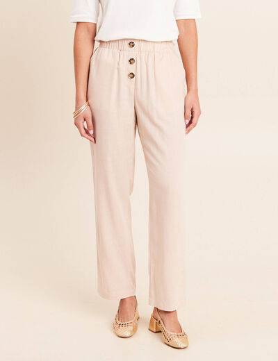 Pantalon large taille haute ivoire femme