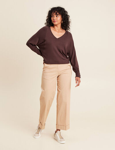 Pull manches longues marron femme