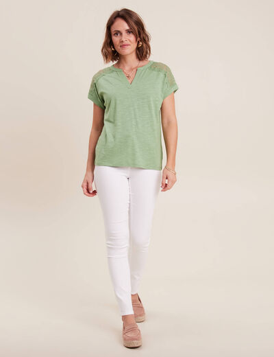 T-shirt manches courtes vert olive femme