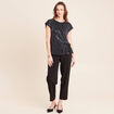 T-shirt cintr&eacute; &agrave; sequins col rond bleu marine femme