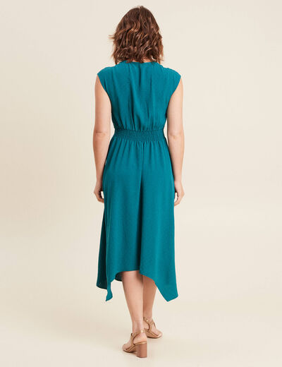 Robe évasée taille smockée vert femme