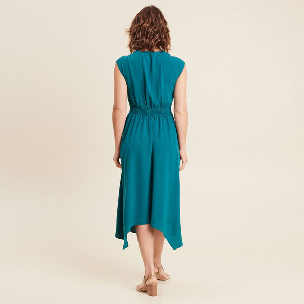 Robe évasée taille smockée vert femme