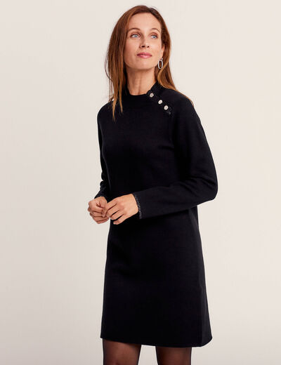 Robe pull droite col montant noir femme