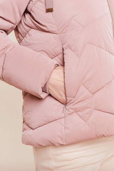 Doudoune droite à capuche vieux rose femme