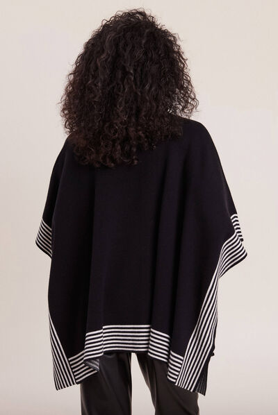 Poncho boutonné noir femme