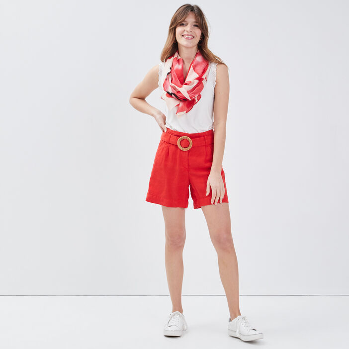 Short évasé taille haute rouge femme