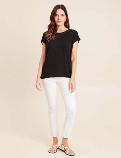T-shirt bi-matière manches courtes noir femme