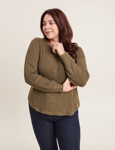 Pull manches longues vert kaki femme