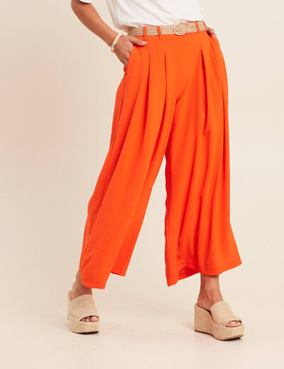 Pantalon jupe-culotte large orange corail femme