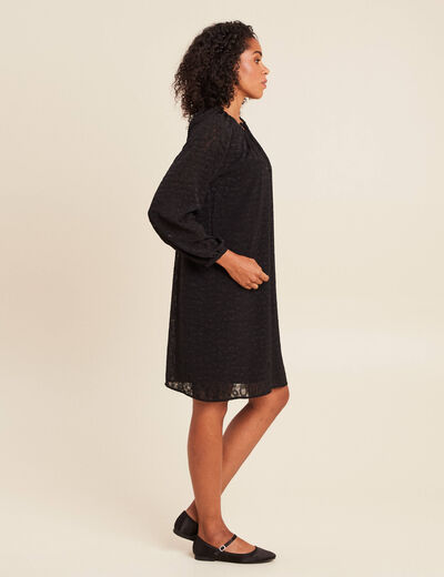 Robe courte &eacute;vas&eacute;e col v manches longues noir femme