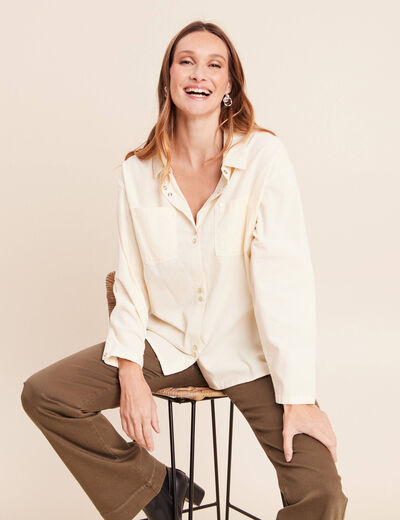 Chemise ample en velours milleraie ecru femme