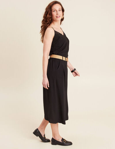 Jupe longue évasée ceinturée noir femme