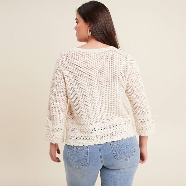 pull manches 34 ajoure ecru femme Pull manches 3/4 ajouré ecru femme