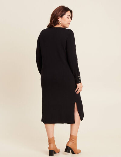 Robe tricot midi droite fendue noir femme
