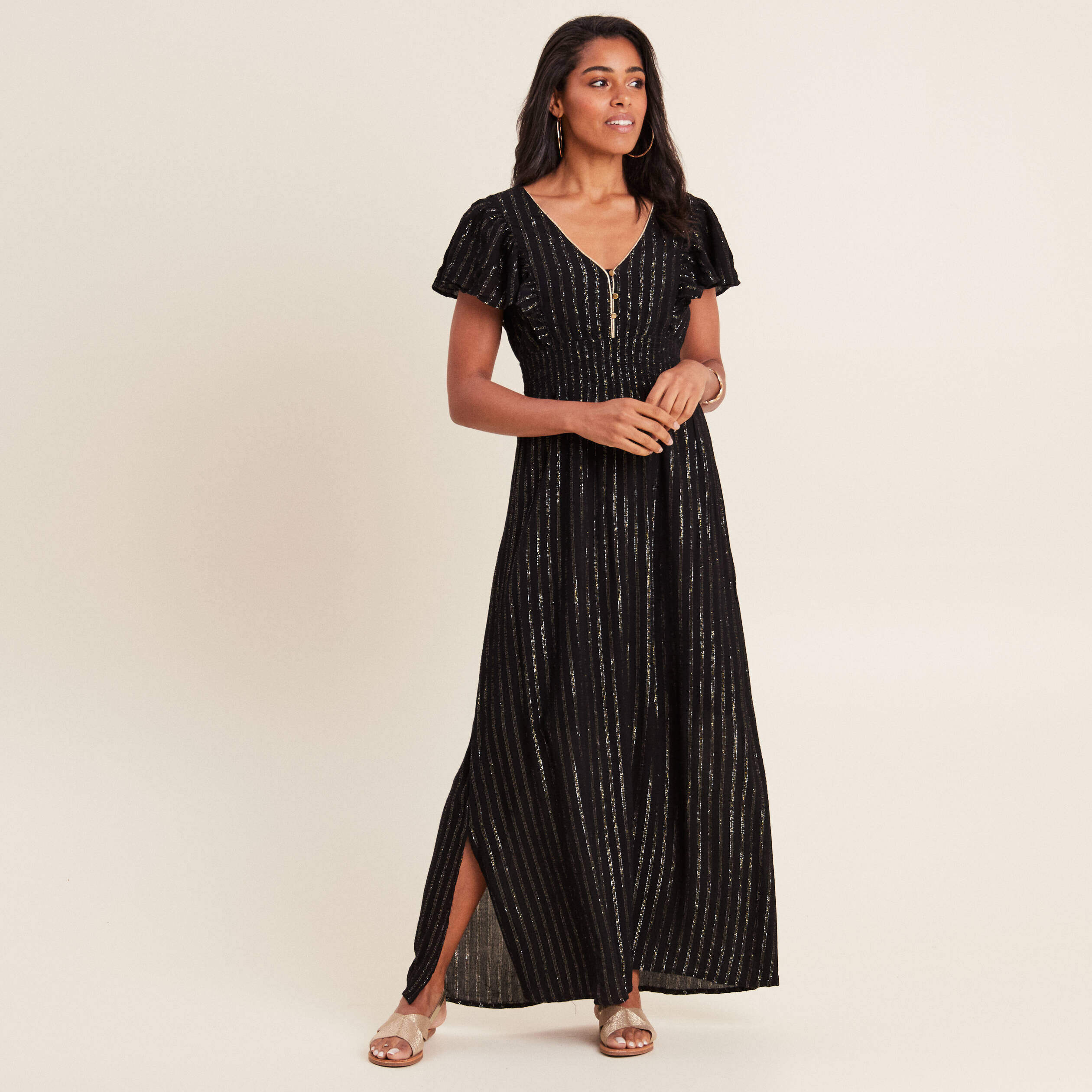 Robe longue manche courte Noir Breal