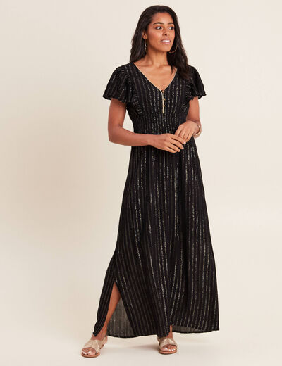 Robe longue droite fluide noir femme