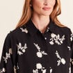 Chemise fluide brod&eacute;e manches longues noir femme