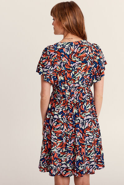 Robe évasée fluide col en V violet femme