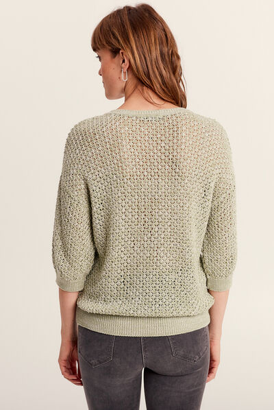Pull manches 3/4 vert olive femme