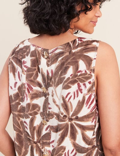 Blouse sans manches col rond fluide marron femme