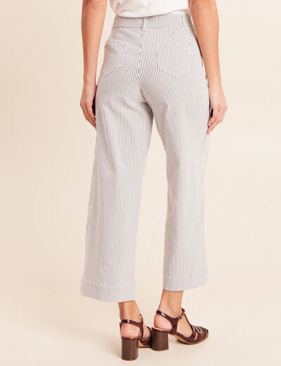 Pantalon large taille haute bleu femme