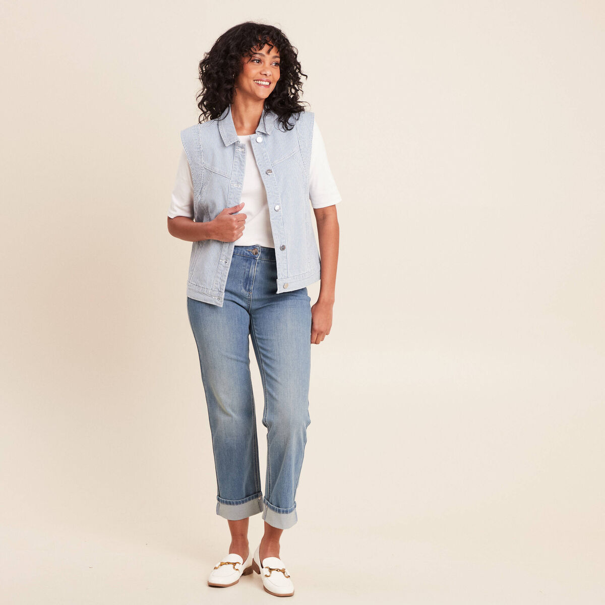 Veste sans manches en jean bleu femme
