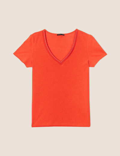 T-shirt manches courtes col en V orange femme