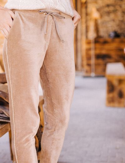 Pantalon cigarette velours marron femme