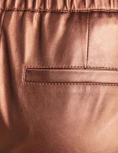Pantalon ample simili cuir couleur cuivre femme