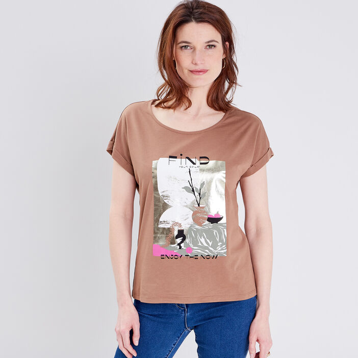 T-shirt manches courtes marron femme