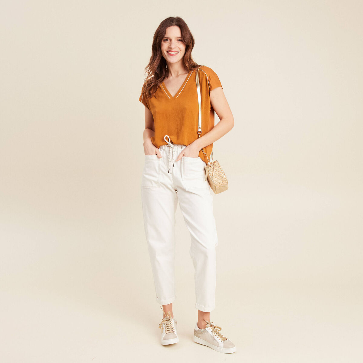T-shirt manches courtes camel femme